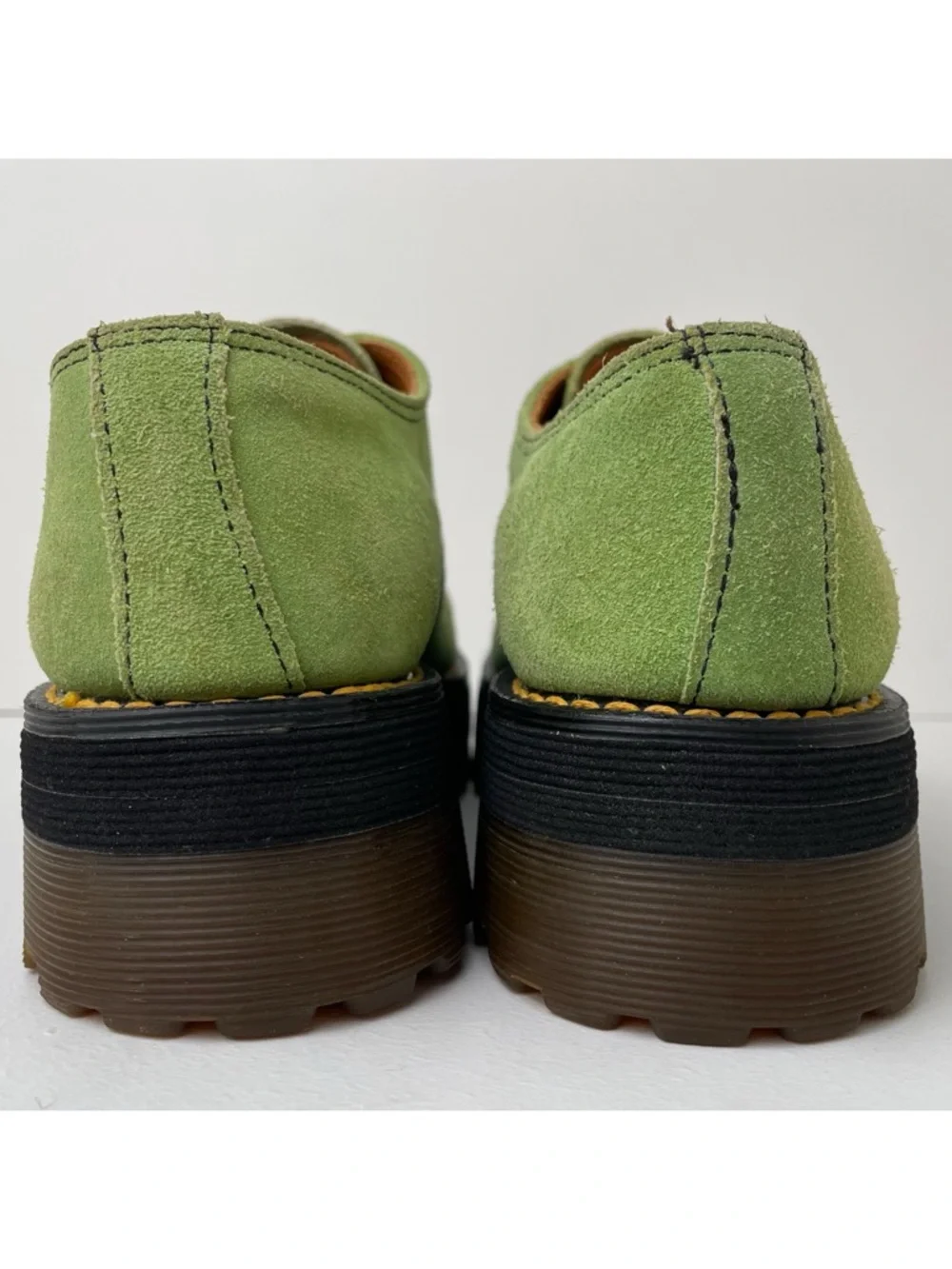Vintage Dr. Martens England Crazy Bomb Green Suede Platform Oxfords UK 4